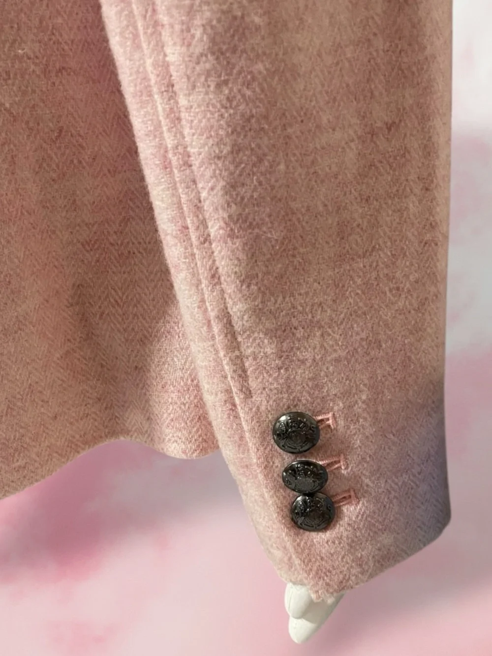 Talbots SHETLAND WOOL BLAZER - HEATHERED Houndstooth Size 12 Pink Lined